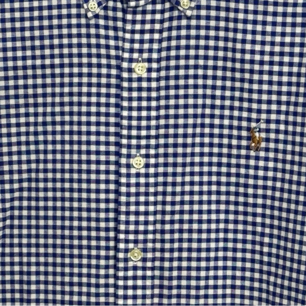 Ralph Lauren Navy and White Gingham Button-Down Shirt Size M - Picture 2 of 4